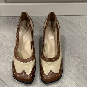 John Fluevog Kristin Heart Brown and Cream Heels Size 12
